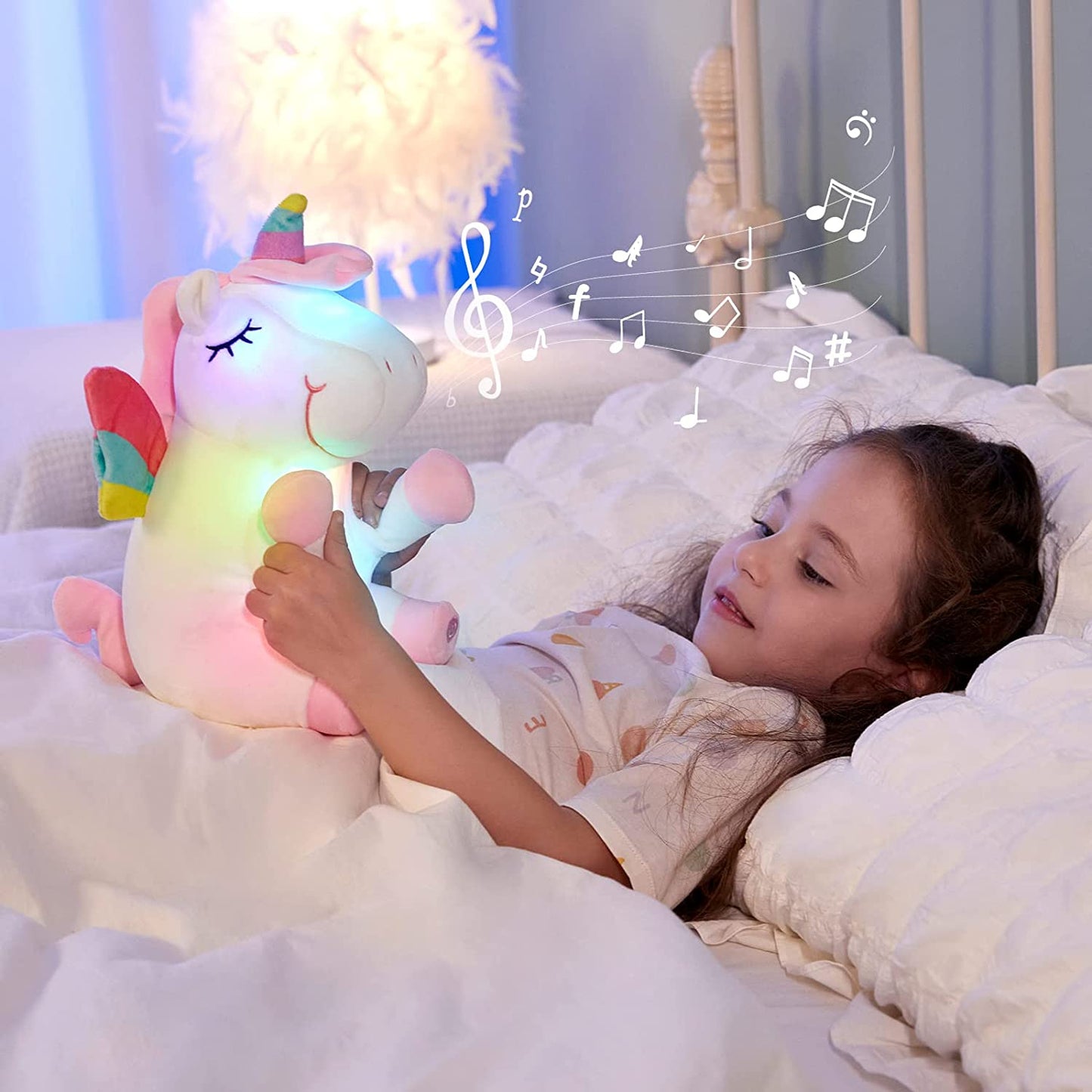 Musical Light up Unicorn Stuffed Animal Soft Furry Plush Toy with LED Night Lights Children'S Day Birthday Valentine'S Day Gifts for Kids Toddler Girls,12''