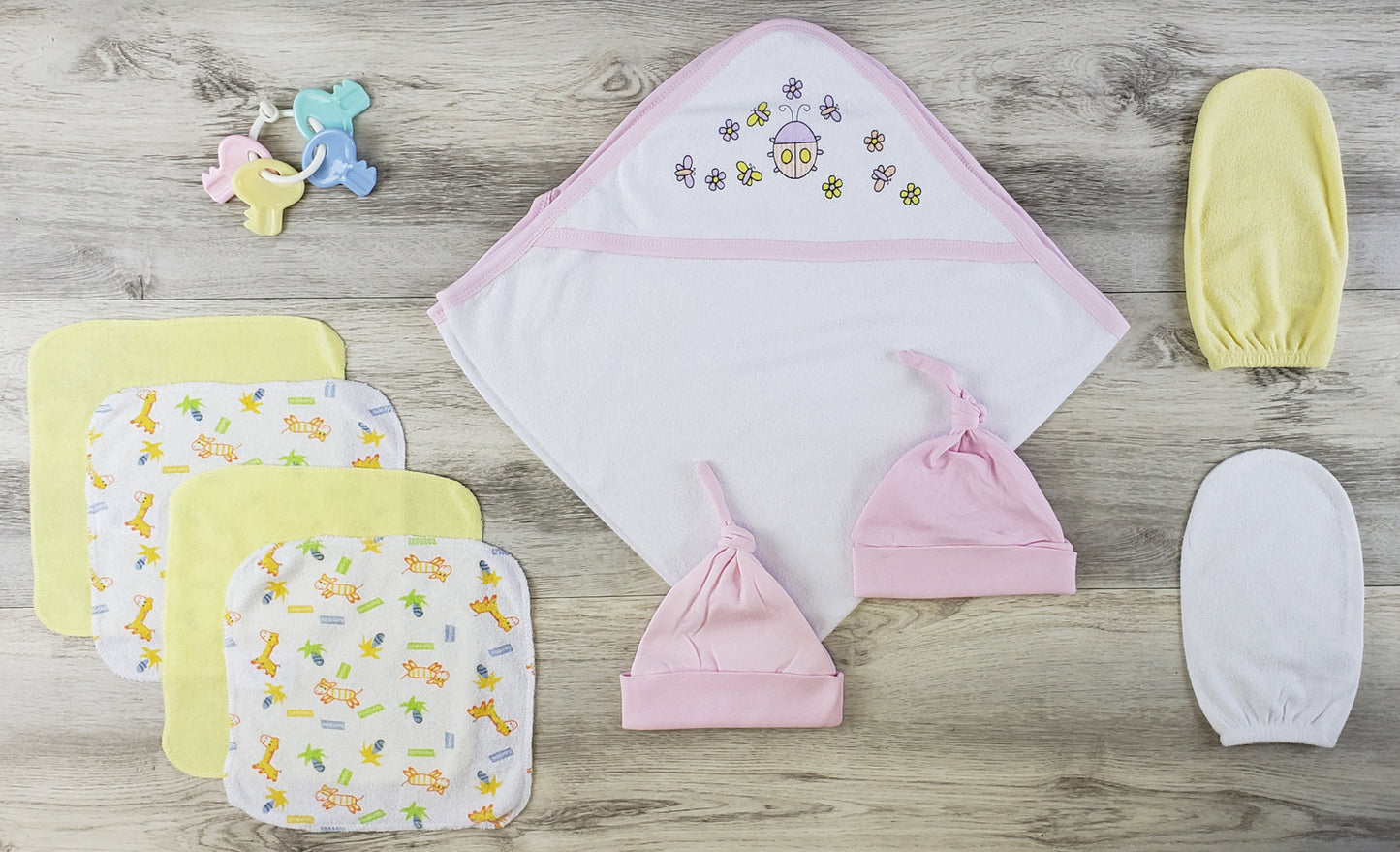 Bambini Hooded Towel, Bath Mittens, Hats and Wash Cloths