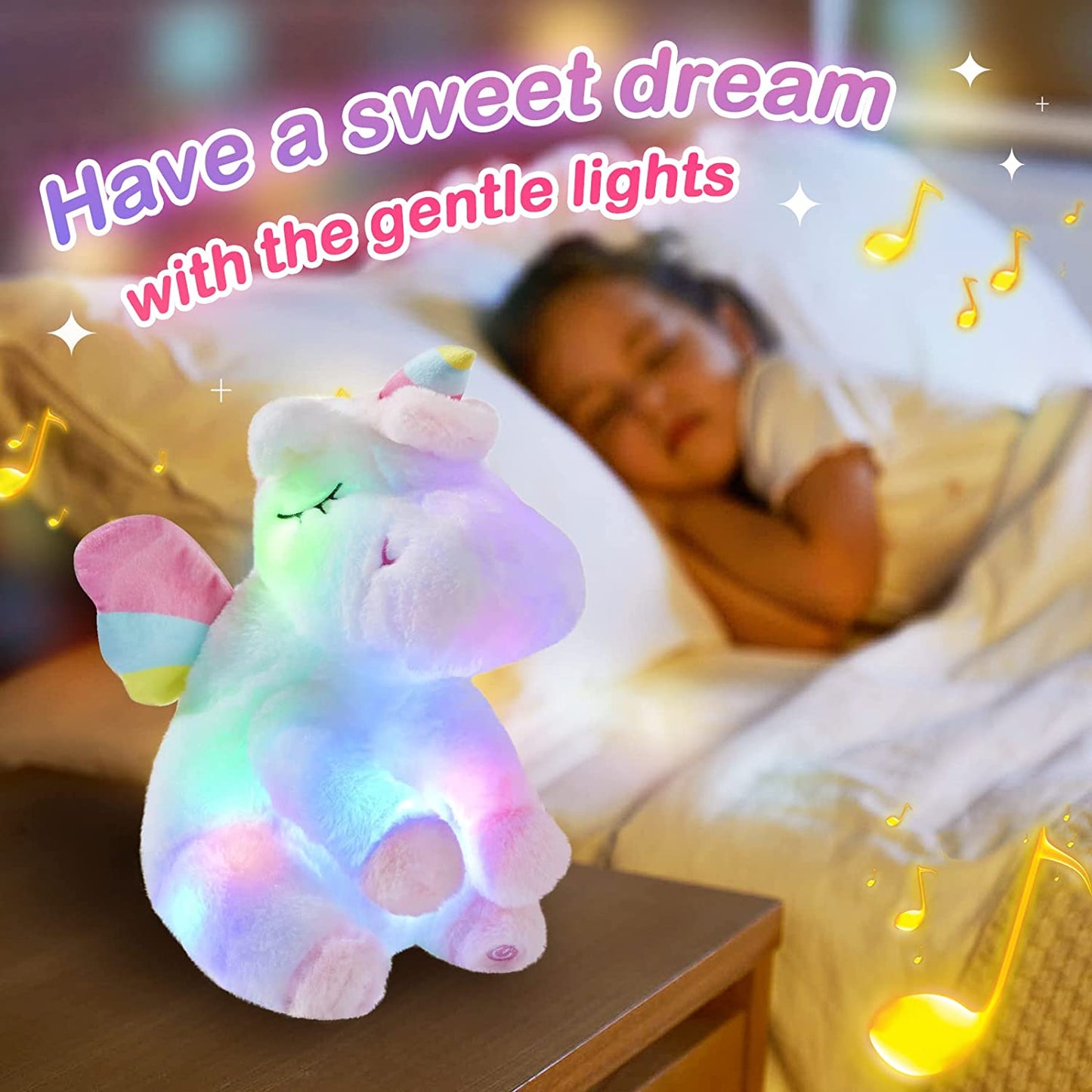 Musical Light up Unicorn Stuffed Animal Soft Furry Plush Toy with LED Night Lights Children'S Day Birthday Valentine'S Day Gifts for Kids Toddler Girls,12''