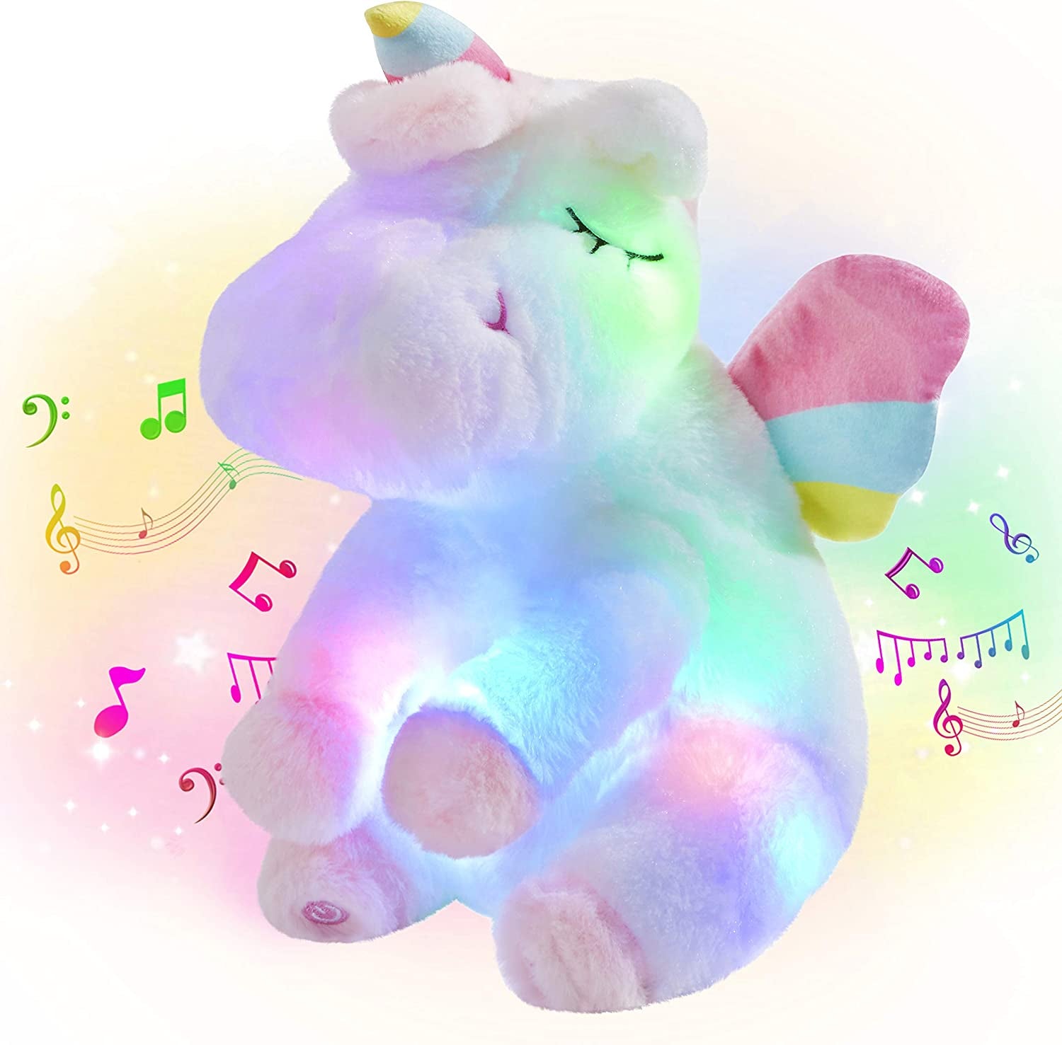 Musical Light up Unicorn Stuffed Animal Soft Furry Plush Toy with LED Night Lights Children'S Day Birthday Valentine'S Day Gifts for Kids Toddler Girls,12''