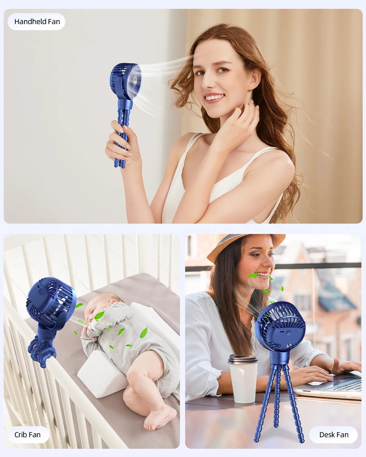 Portable Baby Stroller Fan, Stroller Fan Clip on for Baby,Safe and Quiet,4000Mah, Baby Fan for Stroller and Car Seat, 3-Speed Adjustable,Suitable for Desks,Travel,Bicycles,Camping- Blue